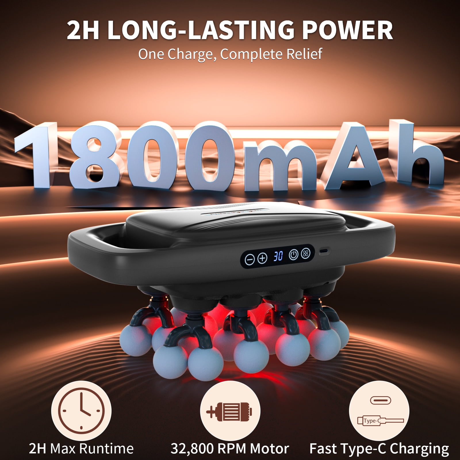 20-Head Massage Gun Set with 30 Levels & 3 Modes - Deep Tissue Percussion Muscle Massager for Effective Pain Relief in Back, Shoulders, Legs & Waist(Gray, 20-Head)