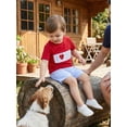 thumbnail image 4 of BemeyourBBs Toddler Baby Boy Summer Clothes Fathers Day Outfit I Love Dad Letter Heart Embroidered Crew Neck Short Sleeve T Shirt Tops and Plaid Shorts Set Toddler Boys Summer Outfits, 4 of 9