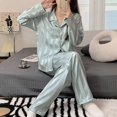 thumbnail image 1 of Conjunto de Pijama de seda sintética para mujer, ropa de dormir femenina con solapa de satén a cuadros, camisa de manga larga y pantalones para el hogar, 1 of 4
