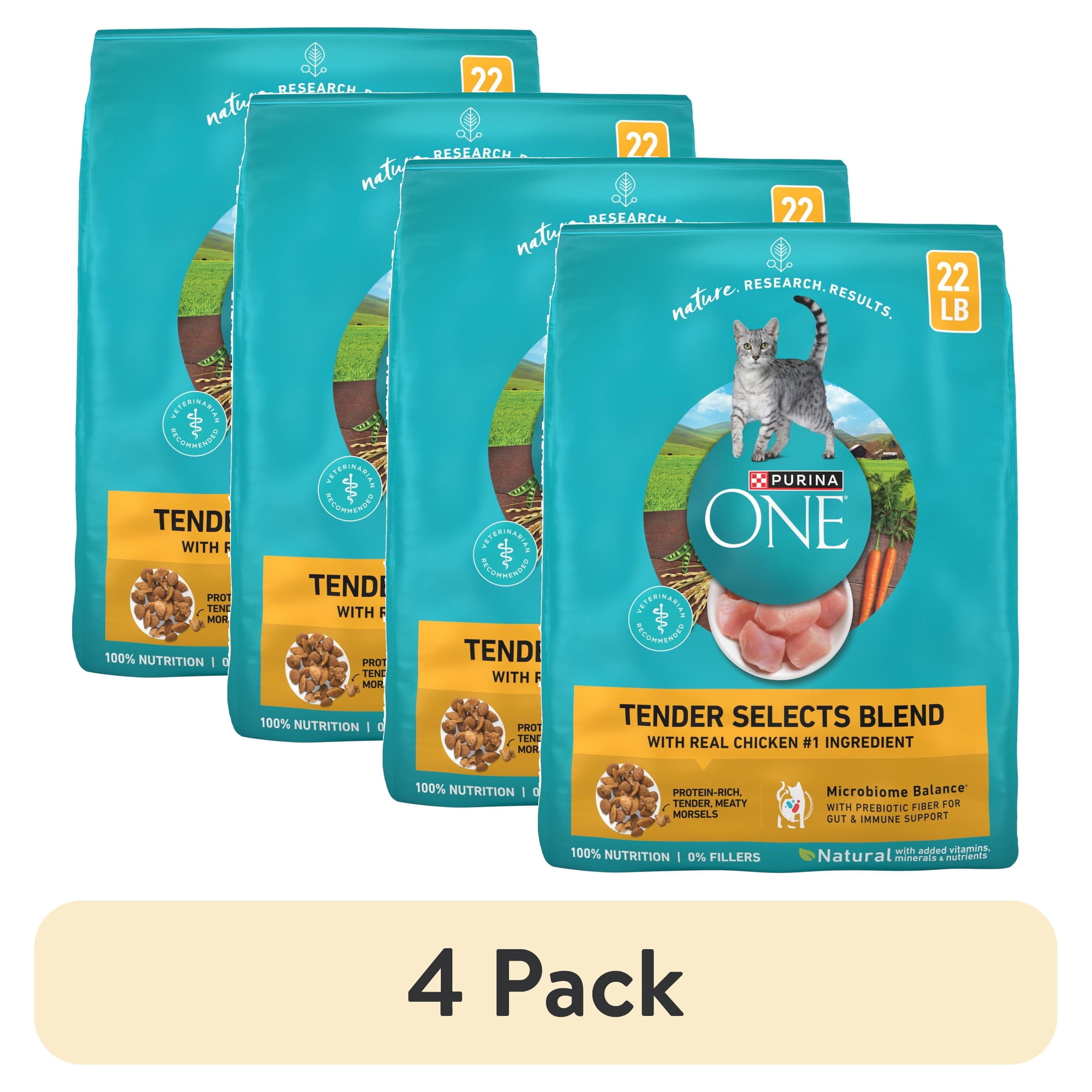 (4 pack) Purina ONE Tender Select Blends Dry Cat Food, Chicken, 22 lb Bag