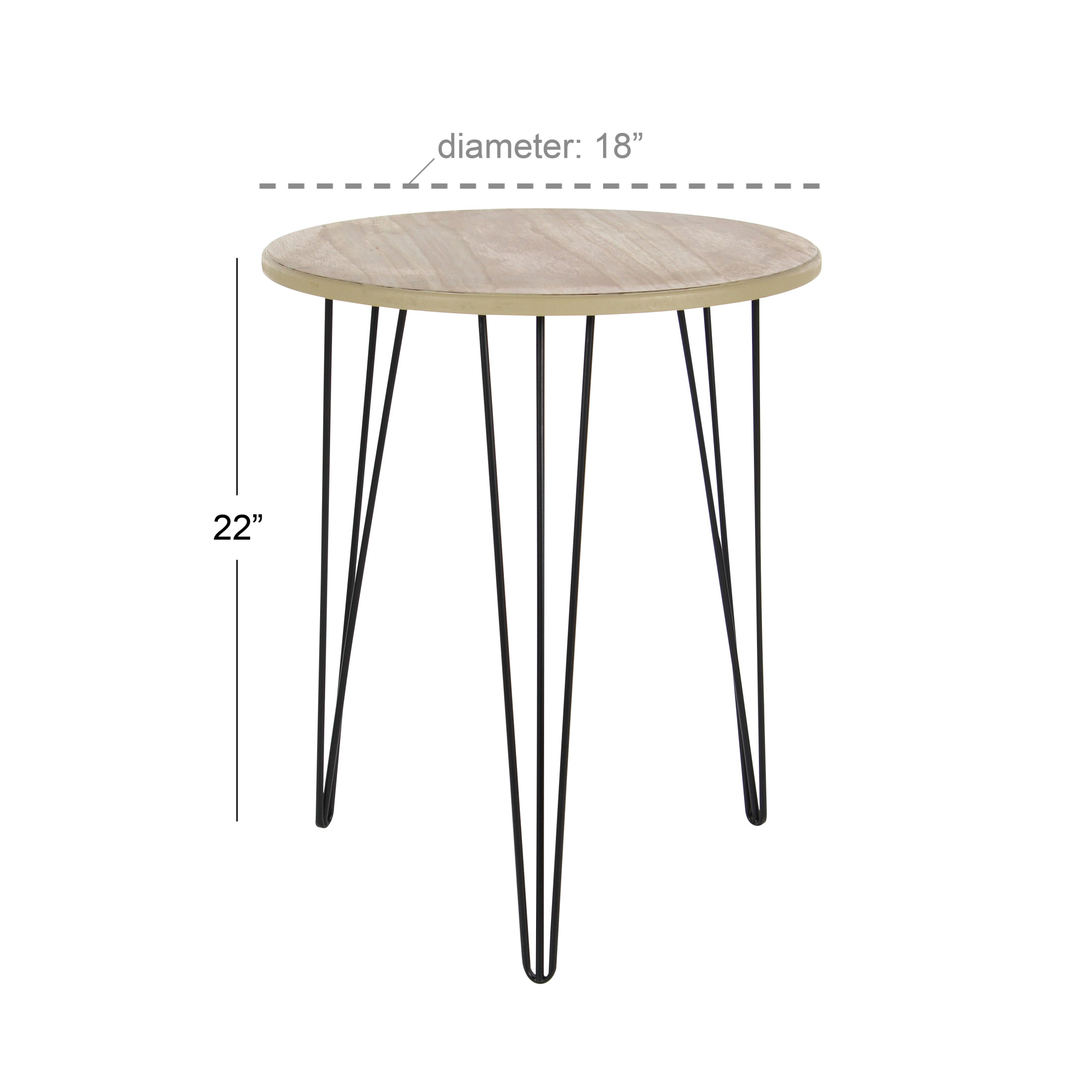 DecMode 18" x 22" Brown Wooden Accent Table with Black Metal Hairpin Legs, 1-Piece