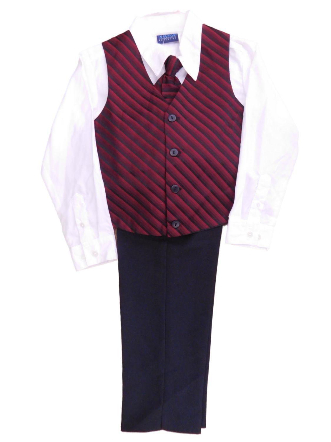 boys Red Braced Pinstripe Trousers Waistcoat And Shirt Set 