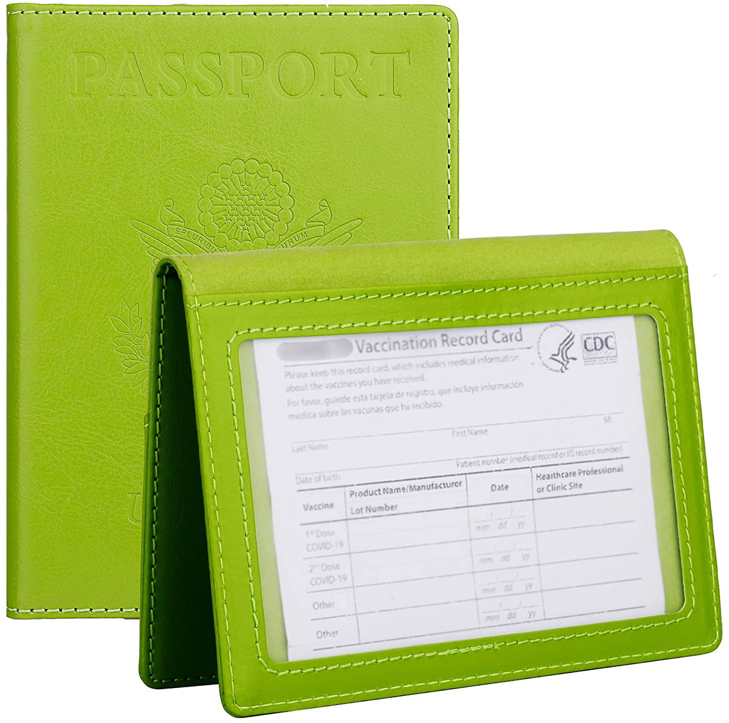 Pink Passport and Vaccine Card Holder Combo labato Passport Holder with Vaccine Card Slot PU Leather Passport Cover Passport Wallet Case for Women Men