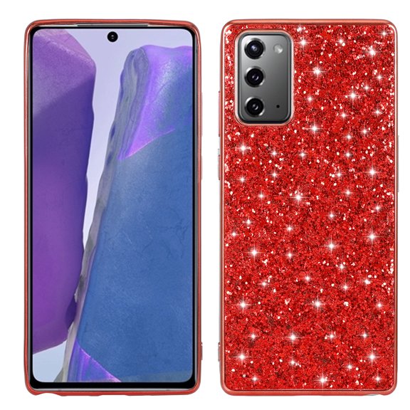 Allytech Galaxy Note 20 Case Glitter, Silicone TPU Slim Fit Wireless Charging Support Shockproof Anti-fingerprint Bumper Back Cover Case for Samsung Galaxy Note 20, Red