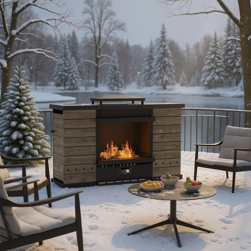GAZEBETER Outdoor Gas Fireplace, 63" 50000 BTU Patio Gas Fire Pit Propane with Rain Cover, CSA Certified, Adjustable Flame for Deck, Backyard, Balcony