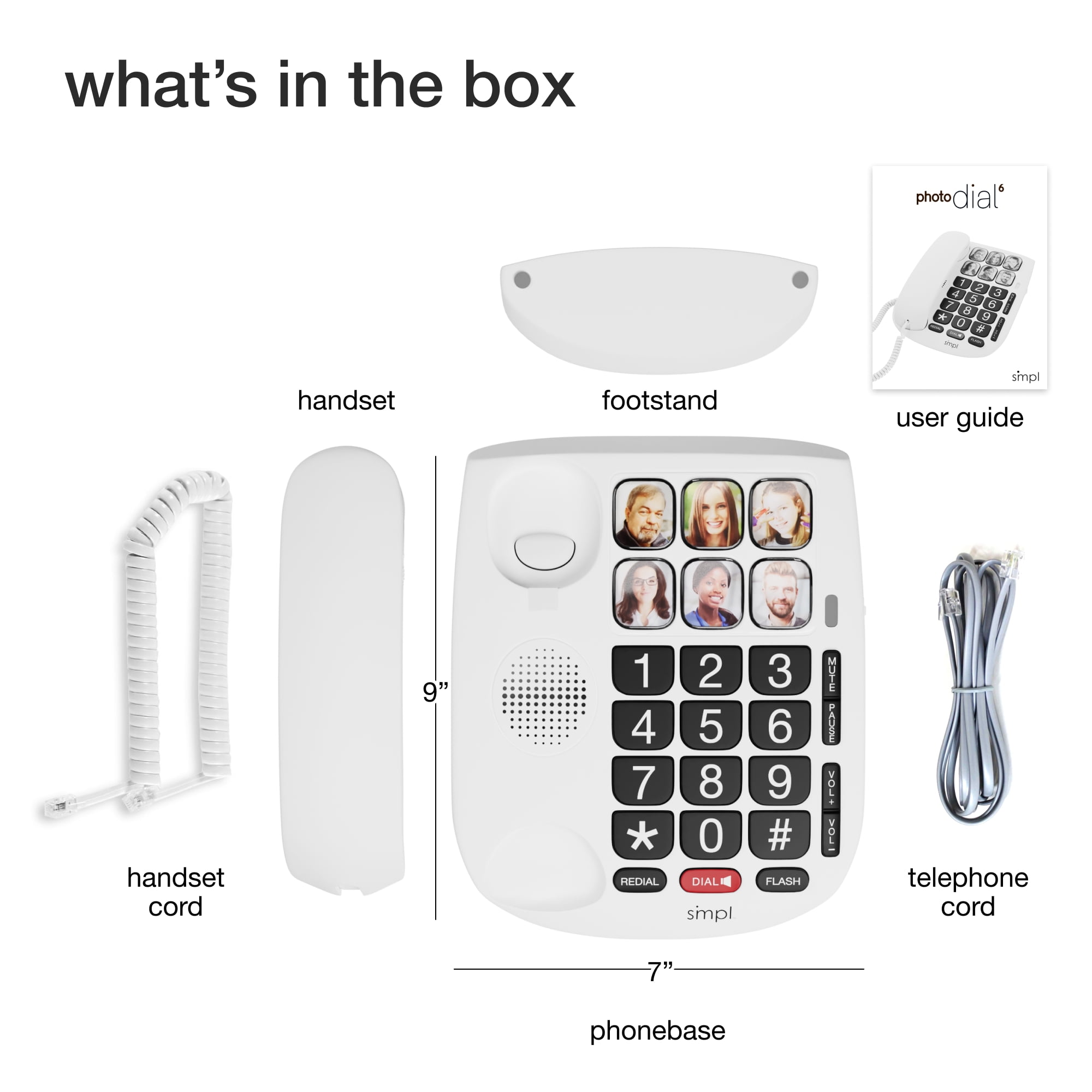 SMPL Hands-Free Dial Photo Memory Big Button Phone for Seniors - One-Touch Dialing, Large Buttons, Hearing Impaired Phones for Elderly, Alzheimer's, Dementia.