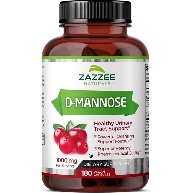 Zazzee Naturals D-Mannose | 1,000 Mg Per Serving | 90 Servings | 180 Vegan Capsules