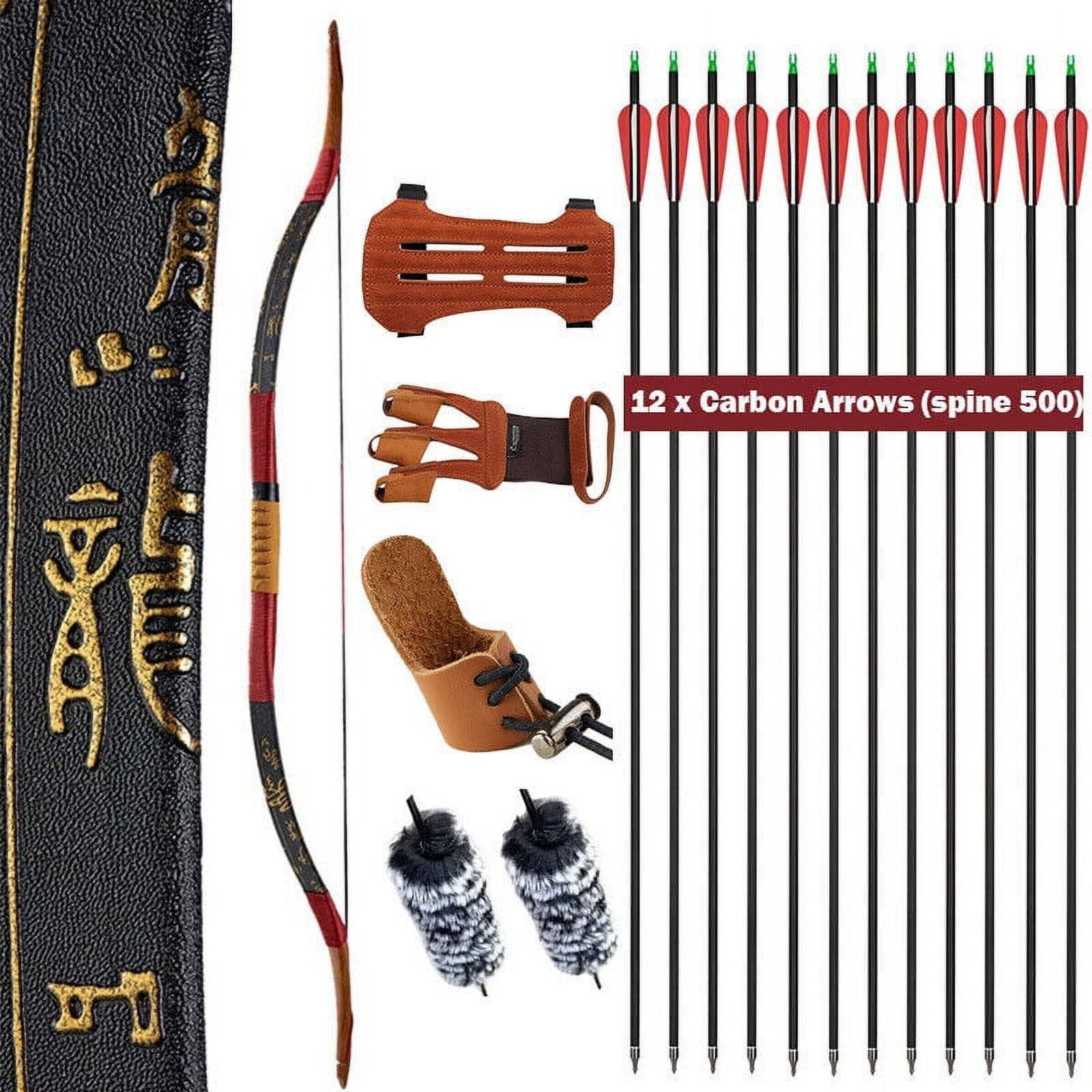 AMEYXGS Traditional Archery Recurve Bow Longbow Horsebow & Arm guard & Carbon Arrows