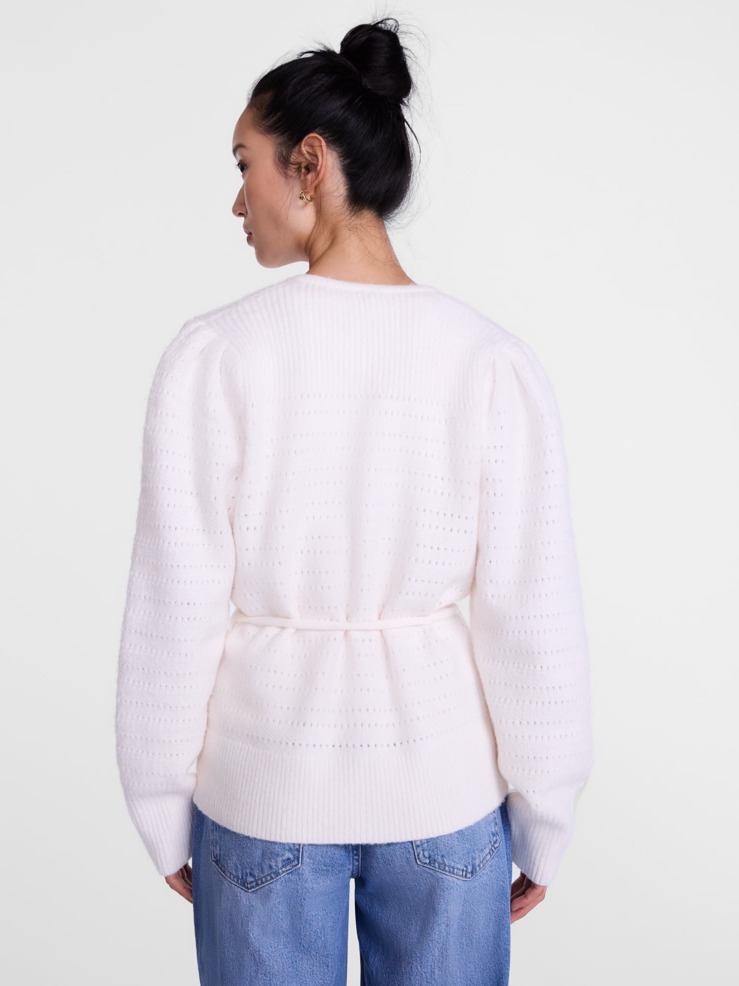 Scenario Women's and Women's Plus Open Tie Cardigan Lightweight Sweater with Long Sleeves, Sizes XS-4X