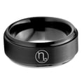 thumbnail image 2 of Tungsten Horoscope Capricorn Band Ring 8mm Men Women Comfort Fit Black Step Bevel Edge Brushed Polished, 2 of 4