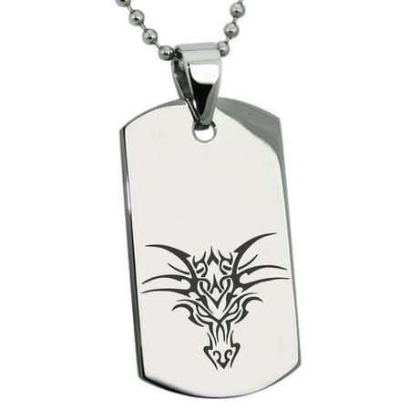 Stainless Steel Oriental Dark Dragon Engraved Dog Tag Pendant
