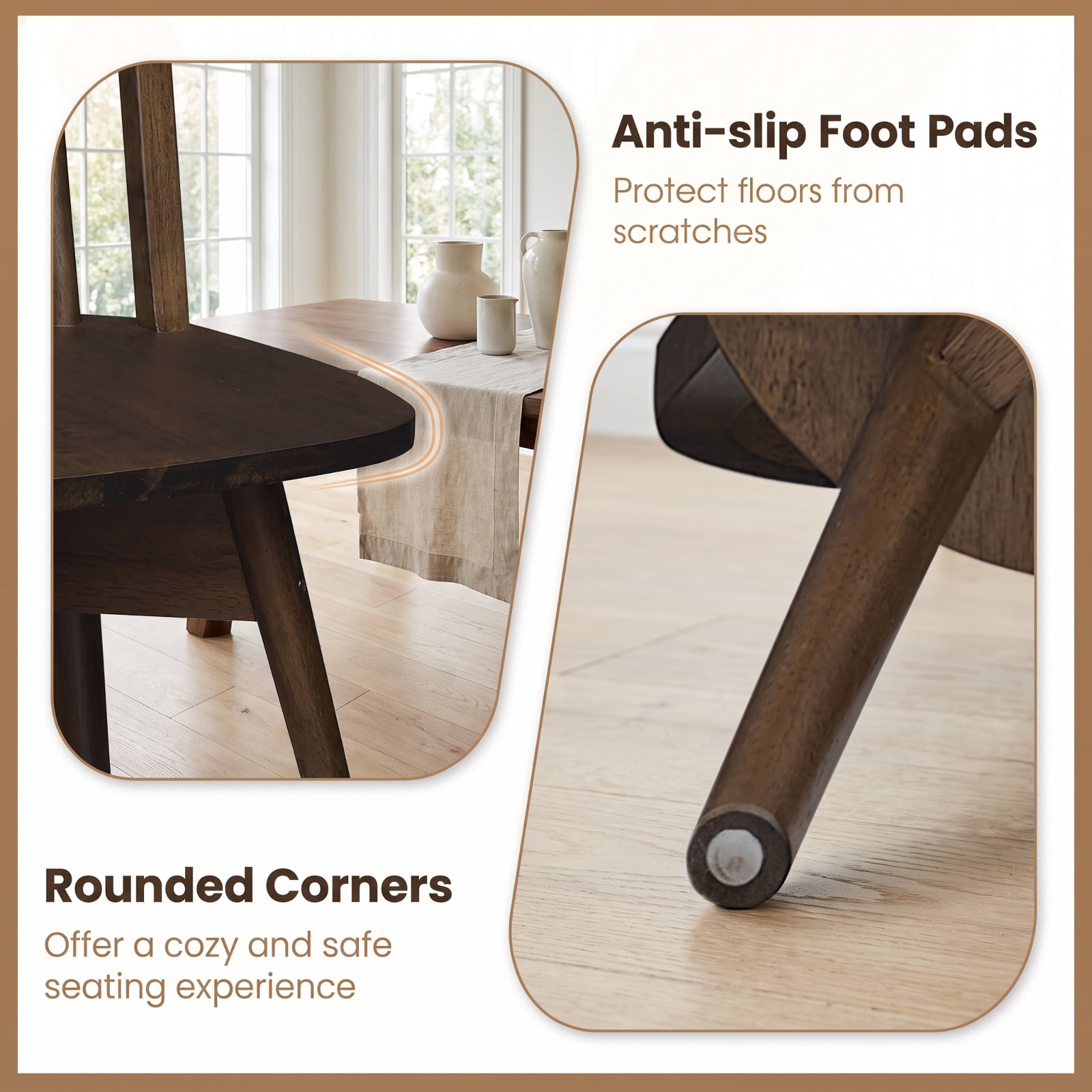 Furnibear Swivel Windsor Dining Chairs Set of 2 with Solid Rubber Wood Frame for Kitchen Dining Room Living Room Home, Walnut
