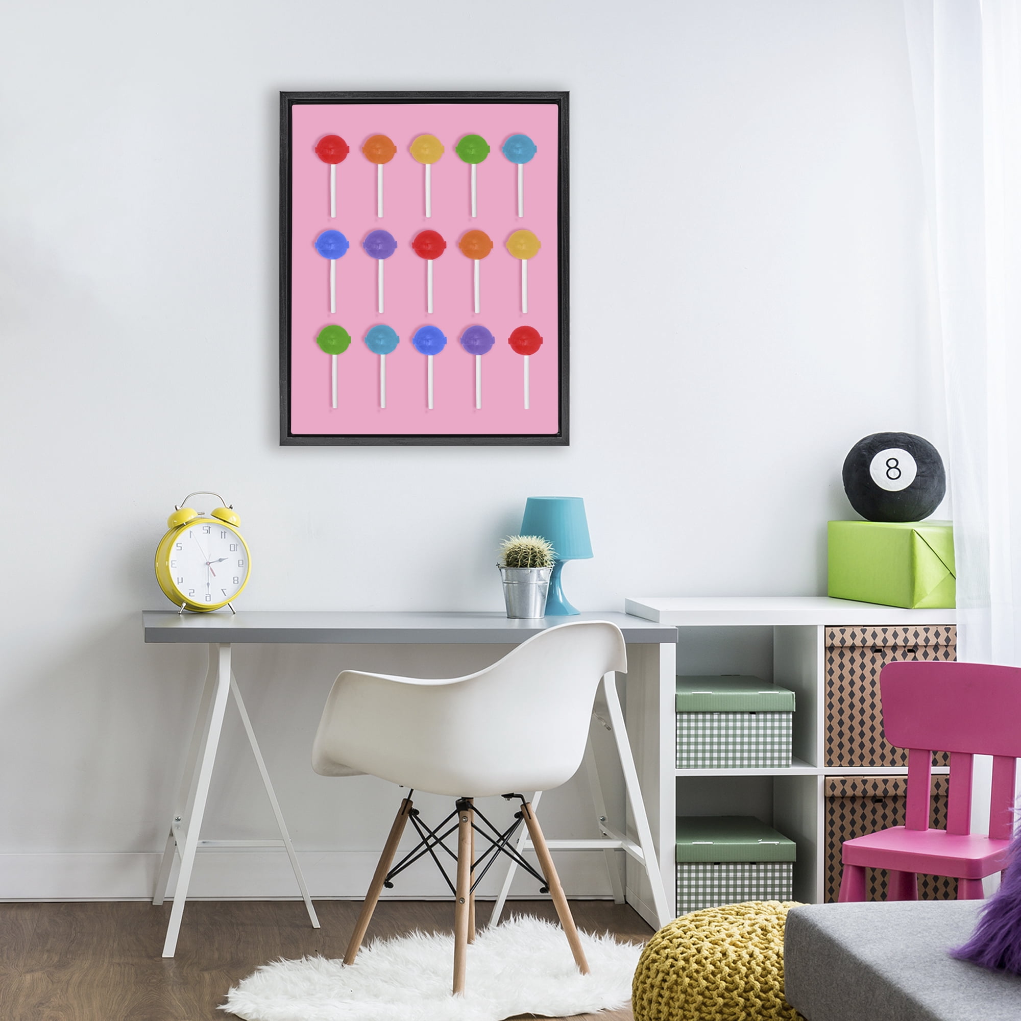 Stupell Industries Rainbow Lollipop Grid Black Framed Floater Canvas Wall Art, design by LISH Creative