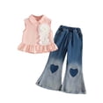 thumbnail image 3 of XINXIAOO Toddler Girls Clothes Sleeveless Shirt Flare Jeans Pant Outfits for Girl Bell Bottom Kids Girls Clothing Set Summer Fall Fashion Outfits 7-8 Years, 3 of 9