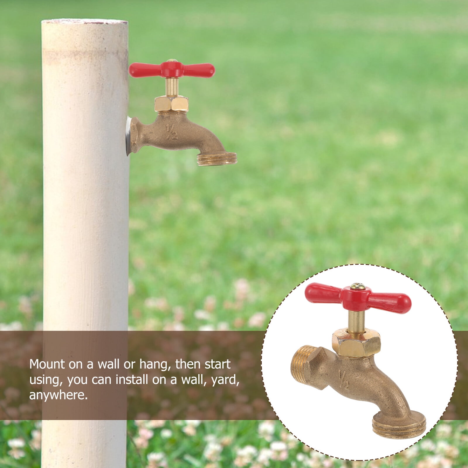 2pcs Brass Outdoor Garden Faucet Bathroom Wall Mount Water Decorative Hose Single Cold Tap NPT 1/2 inch Connection Spigot