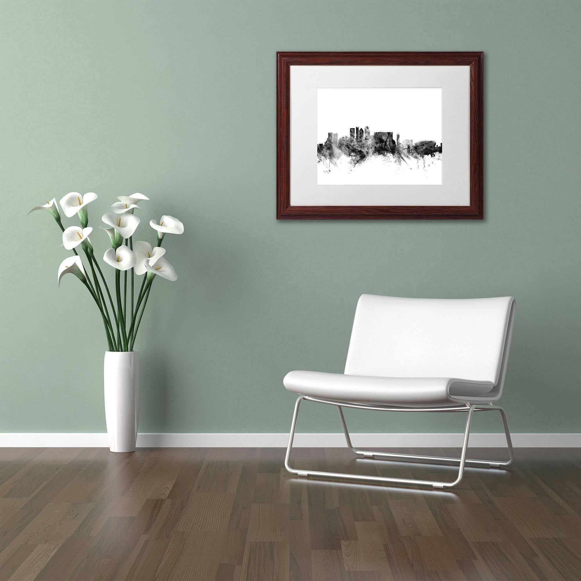 Trademark Fine Art "Cape Town S Africa Skyline B&W" Canvas Art by Michael Tompsett, White Matte, Wood Frame