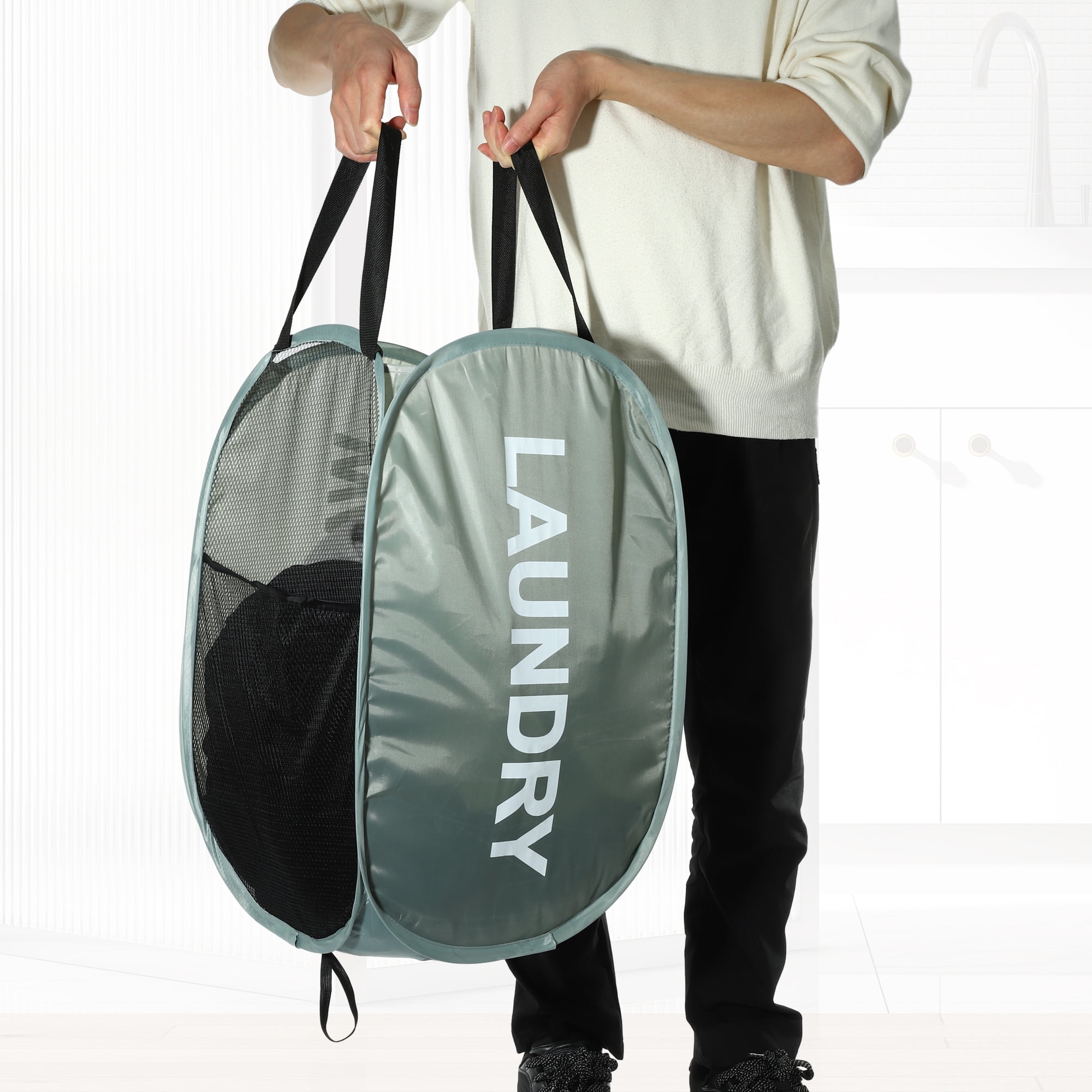 Unique Bargains Folding Laundry Basket Durable Hamper for Bathroom Green