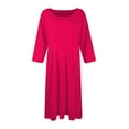 thumbnail image 4 of Qwertyu Plus Size 3/4 Sleeve Fall Dress for Women Crewneck Solid Color Midi Dress Trendy Casual A Line Dress Hot Pink XL, 4 of 5