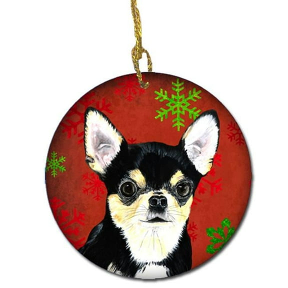 Chihuahua Red Snowflakes Holiday Christmas Ceramic Ornament