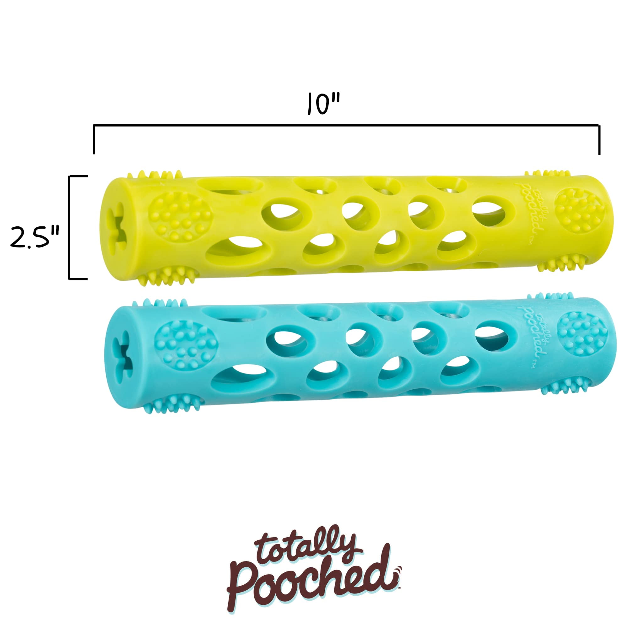 Messy Mutts Totally Pooched Huff'n Puff Stick | 10” x 2” TPR Puzzle Stick for Dogs | 2-in-1 Durable Interactive Toy and Tooth Cleaner | Green