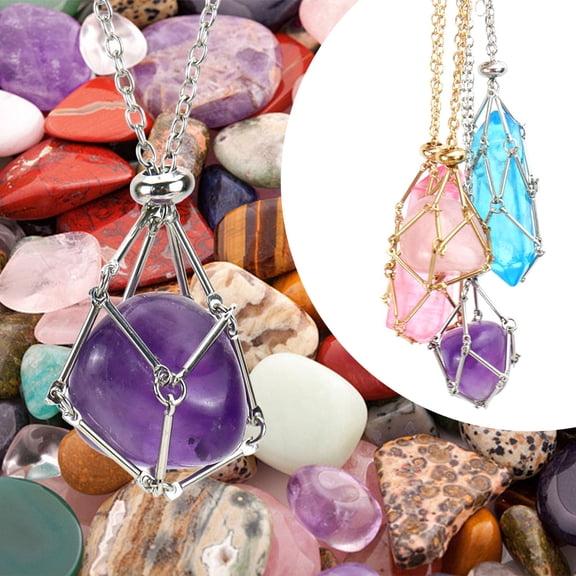Nsxcdh Crystal Necklace Cage Empty Stone Quartz Adjustable Metal Chain Pendant DIY Holder Replacement 1.57in Versatile Jewelry Making Christmas Gifts for Grandkids and Women