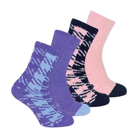 

4 Pairs Womens Bed Socks with Grips | Sock Snob | Thermal Anti Slip Cosy Fluffy Slipper Socks