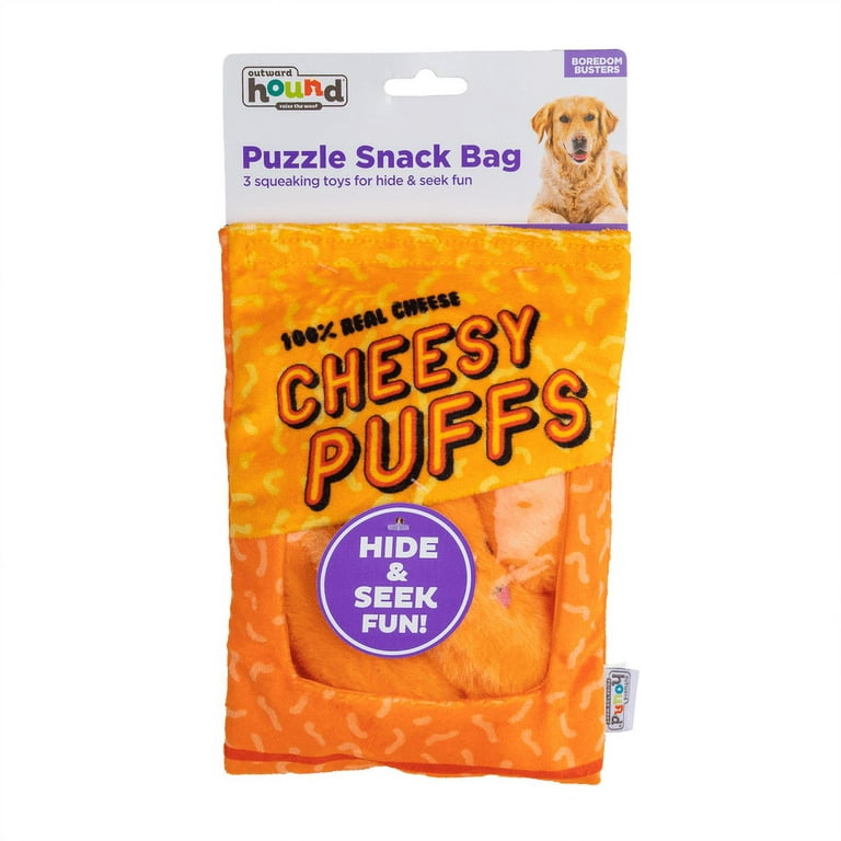 Outward Hound Plush Dog Toys, Puzzle Snack Bag Cheese Puff Dog Toy