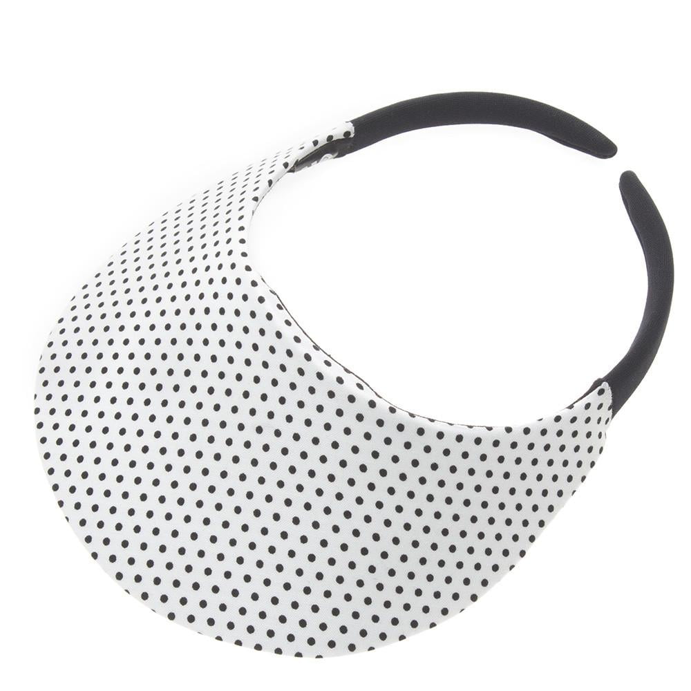 No Headache Round Brim, Golf, Tennis, Running, All Sport Sun Visor White with Black Polka Dots
