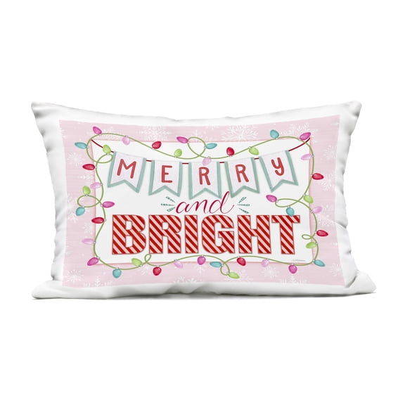 Stupell Industries Pastel Pink Merry & Bright Outdoor Printed Pillow design by Nicole Tamarin, 14 x 7 x 20