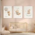 thumbnail image 4 of 3 Pcs Framed Teddy Bear Nursery Canvas Wall Art Bear Sleeping on The Moon and Stars Wall Decor Pictures Balloon Cloud Neutral Poster Prints for Kids Baby Room Kindergarten Home Decoration 12x16in, 4 of 6