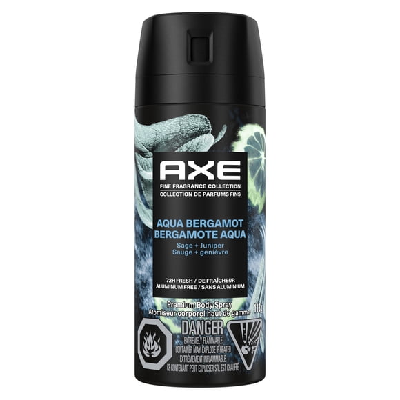 AXE Fine Fragrance Collection Atomiseur Corporel Haut de Gamme Aqua Bergamot avec 72 h de protection anti-odeur et de fraîcheur infusé d'huiles essentielles de genièvre, bergamote et sauge 113 g
