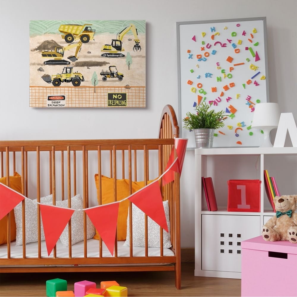 Stupell Industries Construction Vehicles Cartoon Painting Design Canvas Wall Art by Ziwei Li