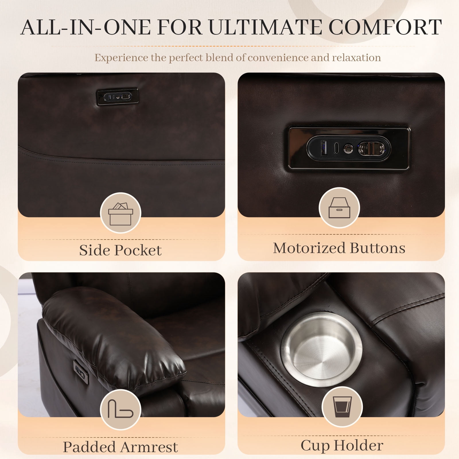 76" Power Reclining Loveseat Sofa, Electric Home Theater Seating with Motorized Buttons/Side Pocket/Cup Holders/4 Colors Ambient Lighting/USB Port/Type-C