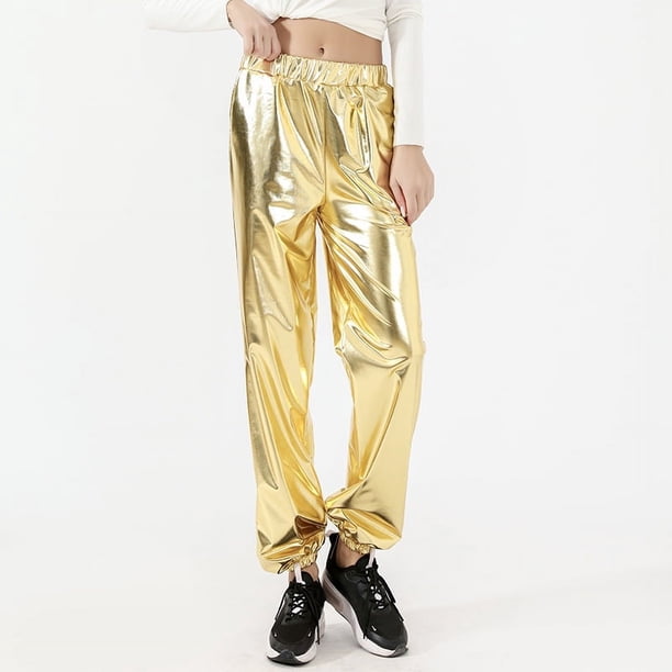 Pantalones casuales deportivos de calle, estilo hip hop, para fiesta, brillantes y coloridos, holgados con láser para mujer