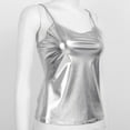 thumbnail image 4 of CHICTRY Womens Sleeveless T-shirt Shiny Patent Leather Cami Tank Tops Casual Spaghetti Straps Vest Silver XL, 4 of 6