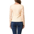 thumbnail image 3 of MODA NOVA Junior's Round Neck Long Sleeves Sheer Flower Embroidery Lace Blouse, 3 of 6