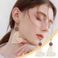 thumbnail image 2 of RyanK Valentine'S Day Gifts Valentine'S Day Decorations Valentine's Day Gift Wooden Round Geometric Earrings Vintage Hollowed Out Round Earrings Great Light Statement Jewelry For Women, 2 of 6