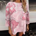 thumbnail image 4 of Camiseta holgada estampada a la moda para mujer, blusa de manga 3/4 de longitud media, Tops informales con cuello redondo Pompotops  FGAJ3647, 4 of 6