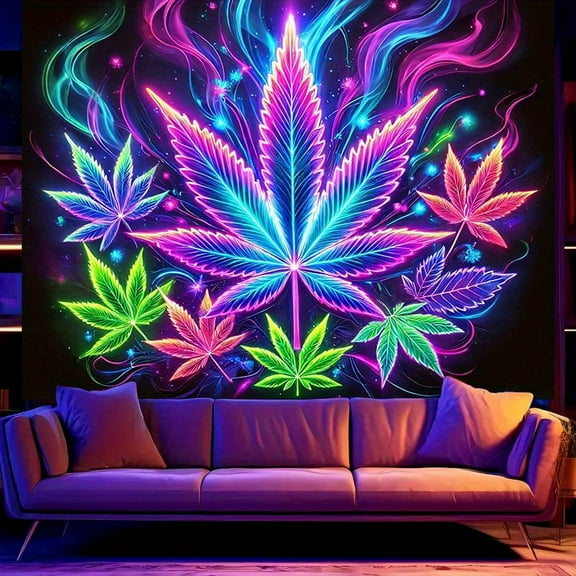 1PC, 2D/Flat polyester fluorescent tapestry, colorful leaf and vine psychedelic decoration, UV black light reaction tapestry 78.74*59.06 inches, very suitable for living room, bedroom, office, home d