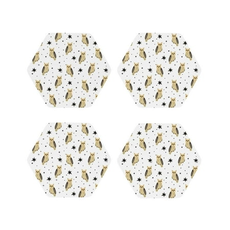 

Leather Coasters with Heat-resistant for Drinks Star Owl Print White -标题2 Hexagon