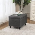 thumbnail image 2 of Ottoman with Storage 24'' Storage Ottomans Linen Fabric Ottoman Footstools Small Upholstered Foot Rest Stool for Couch, Living Room, Bedroom, Entrance Shoe  Dark Grey, 2 of 7