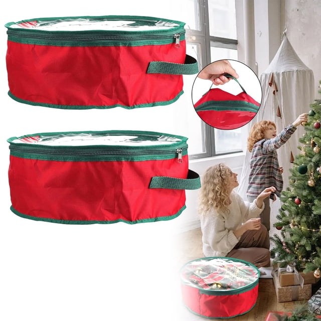 2pcs Christmas Flower Storage Bag Festival Flower Rings Container Storage Bag Stacking Storage Box Christmas Tree Storage Flower Ring Storage Handbags For Garland Storage