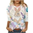 thumbnail image 2 of UPPADA Easter Shirts for Women 3/4 Sleeve Crew Neck Tops Cute Eggs Bunny Print T-Shirt Casual Loose Fit Basic Tees Summer Workout T-Shirts Purple,XL, 2 of 5