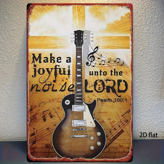 HELLOYOUNG Metal Sign Decor 8x12in Guitar Wall Art, Bible Verse Inspirational Retro Tin Sign for Living Room Office Bar Cafe Home Decor
