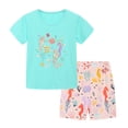 thumbnail image 2 of Kkkded Toddler Kids Girls 2Pcs Summer Clothes Set 2-8Y Baby Girls Cotton T-Shirts + Shorts Suit Little Girls Knitted Cartoon Printing Casual Cartoon Tshirt Shorts Sets, 2 of 8