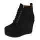 thumbnail image 1 of NECHOLOGY Botas Mujer Adulto Femenino Zapatos Botines de mujer Botas de suela gruesa con cordones de gamuza sólida de felpa de invierno a la moda para mujer (Black, 8.5), 1 of 7