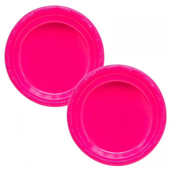 ACDANC 9" Bright Pink Plastic Party Plates,Pink Plates for Party 20 Count,Lightweight