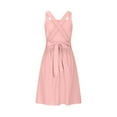 thumbnail image 6 of Xdegoge Summer Linen Dresses for Women 2025 Sleeveless Tie Bow Criss Cross Back Midi Sundress Pleated A-Line Beach Party Dress Elegant Bridesmaid Party Dress Ofertas En of The Day, 6 of 7