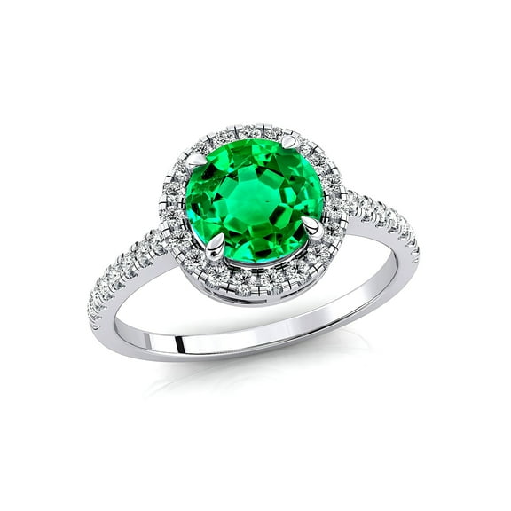 Mahablijewels 14k White Gold Finish 2.80Ct Round Cut Green Emerald Womens Engagement Wedding Band Ring 7