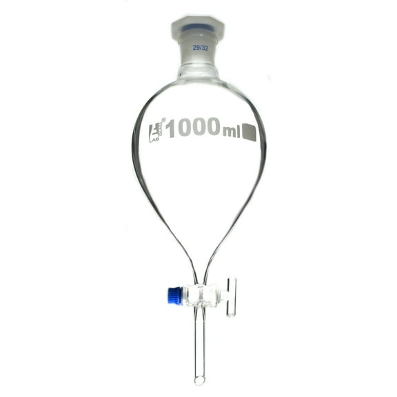 1000ml Separating Funnel, Pear Shaped, Borosilicate Glass, Glass Stopcock, Eisco Labs